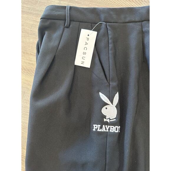 NWT Pacsun Playboy Black Boyfriend Fit Wide Leg Embroidered Bunny Logo Pants XS - Picture 4 of 16